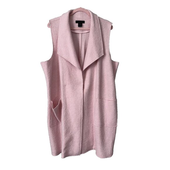 Tahari Pink Wool Blend Long Open Front Vest 1X Women’s Sleeveless Cardigan - Picture 1 of 7